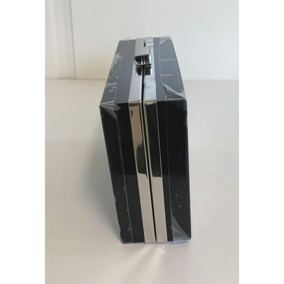 RACHEL ZOE Box of Style Clutch Handbag Black Silver with Metal Strap - Picture 4 of 10
